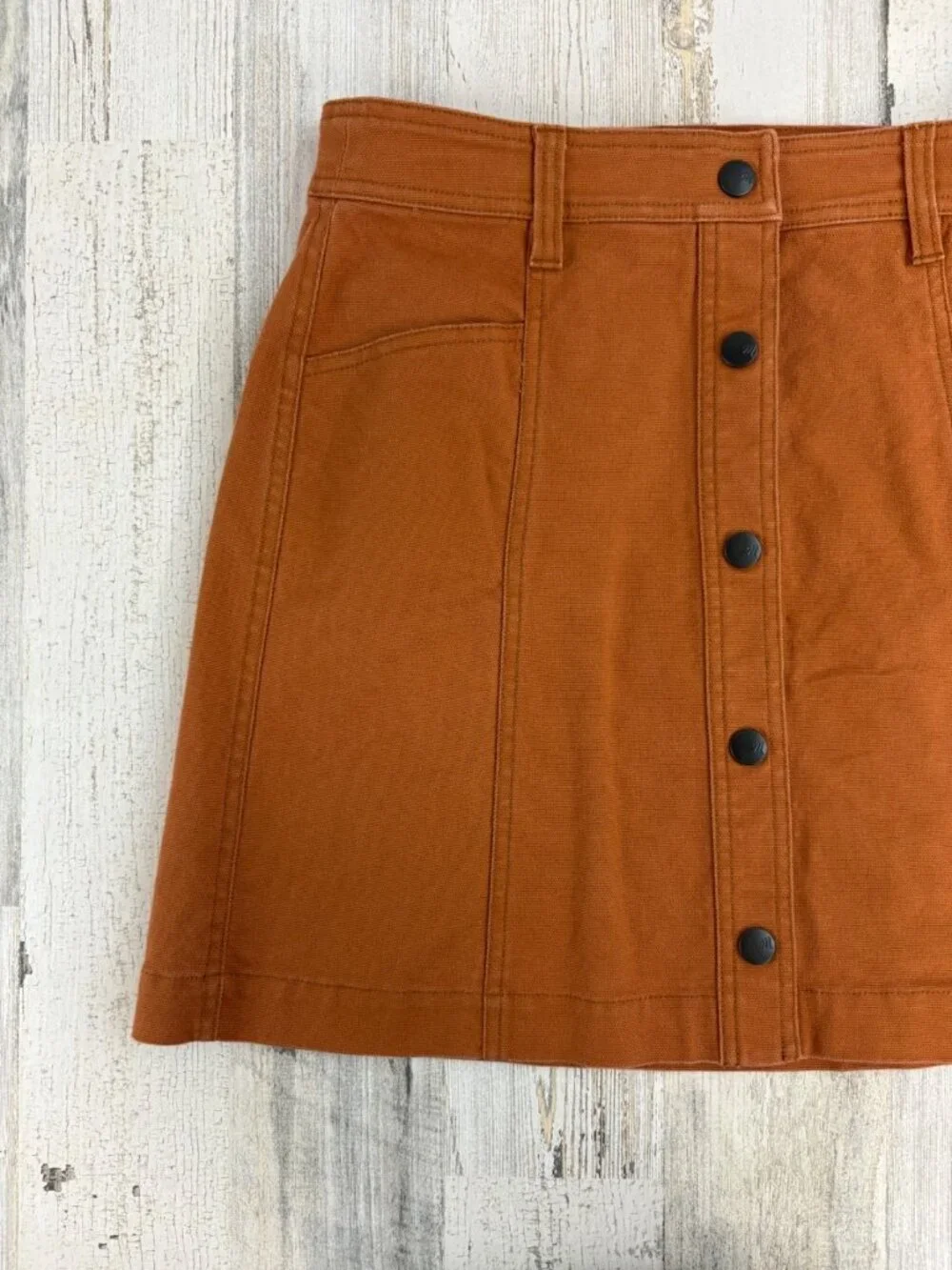 Madewell Button Front A-Line Pocket Mini Skirt Womens Size 4 Burnt Sienna - Picture 4 of 15
